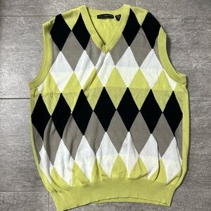 Greg Norman Golf Argyle Sweater Vest Green/Black/Grey
